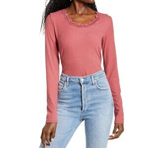 NWT Women's Socialite Long Sleeve Scoop Neck Crop Top - Burgundy